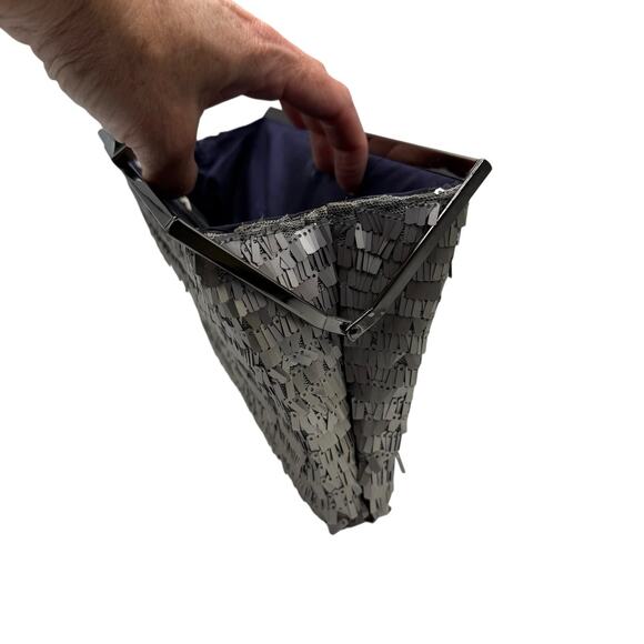 Rachel Roy Handbag Gray Silver Sequin Purse Clutch Bag Evening Cocktail - Picture 8 of 11